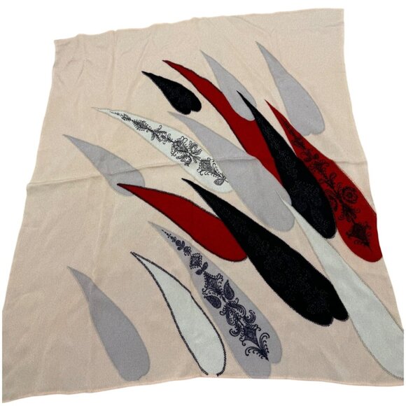 Large Decorative Square Scarf Abstract Pattern In Red Black Gray & Beige READ - Picture 1 of 10